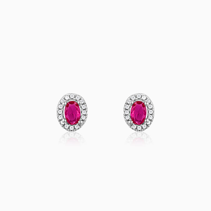 Silver Pink Oval Halo Studs