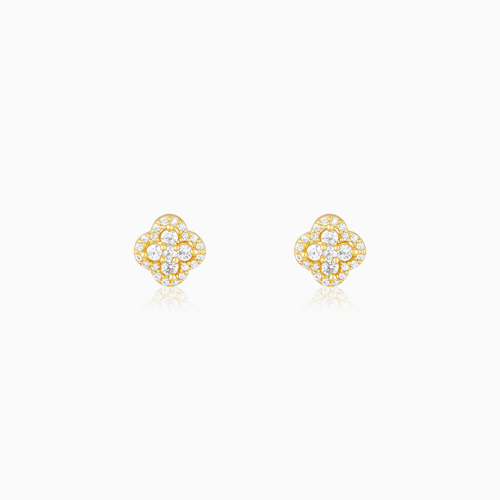 Golden Pansy Flower Earrings