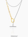 Eira Double Layered 18K Gold-Silver Two-Tone Toggle Clasp Chain Pendant Necklace