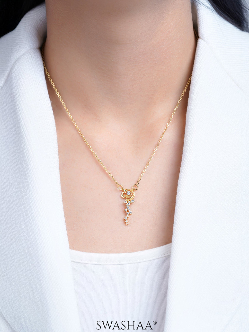 Elaria Diamond Blush Vine 18K Gold Plated Necklace