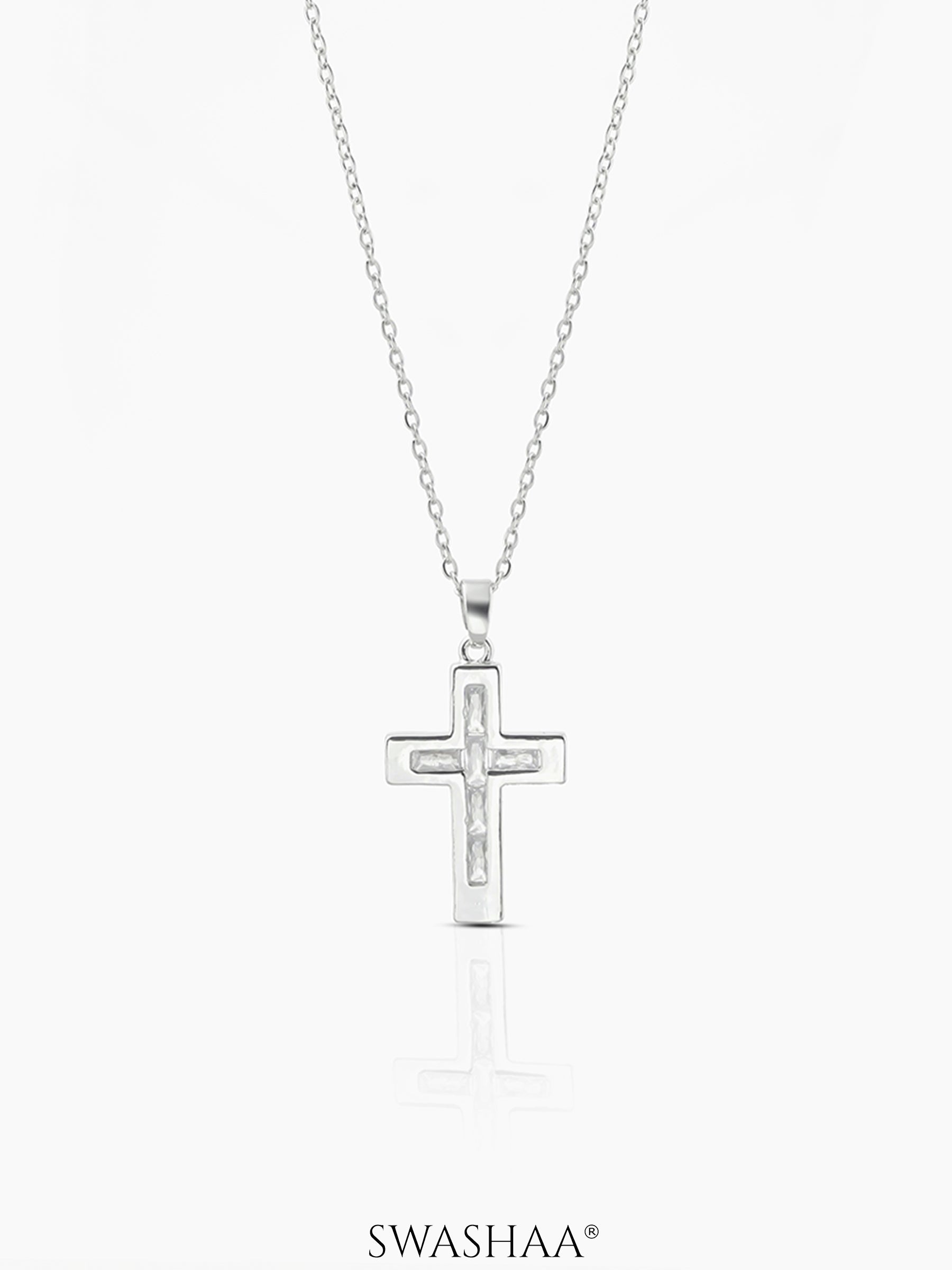 Elira Cross Baguette Necklace - Swashaa
