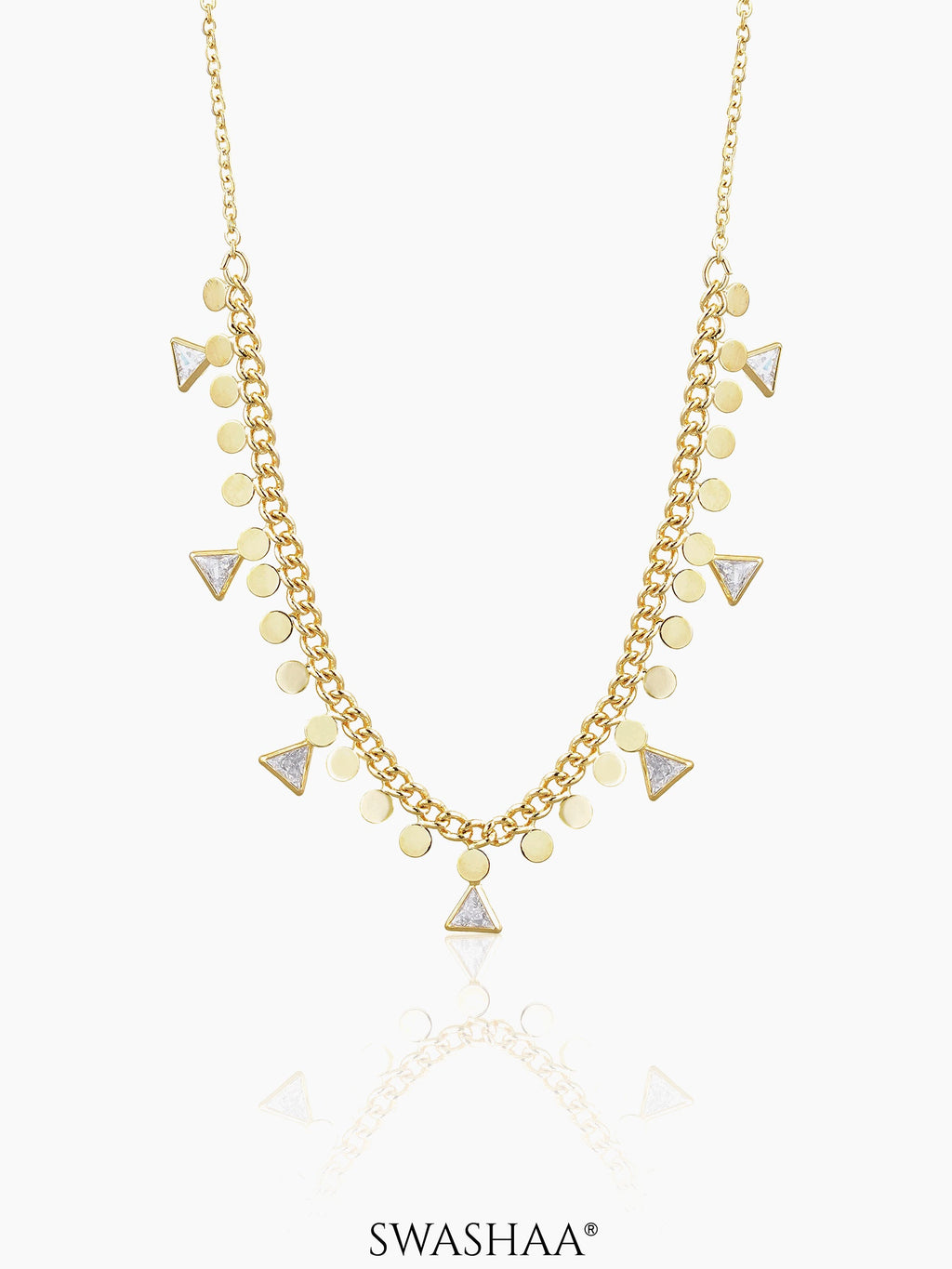 Ella Triangle Crystal Charms 18K Gold Plated Choker Necklace