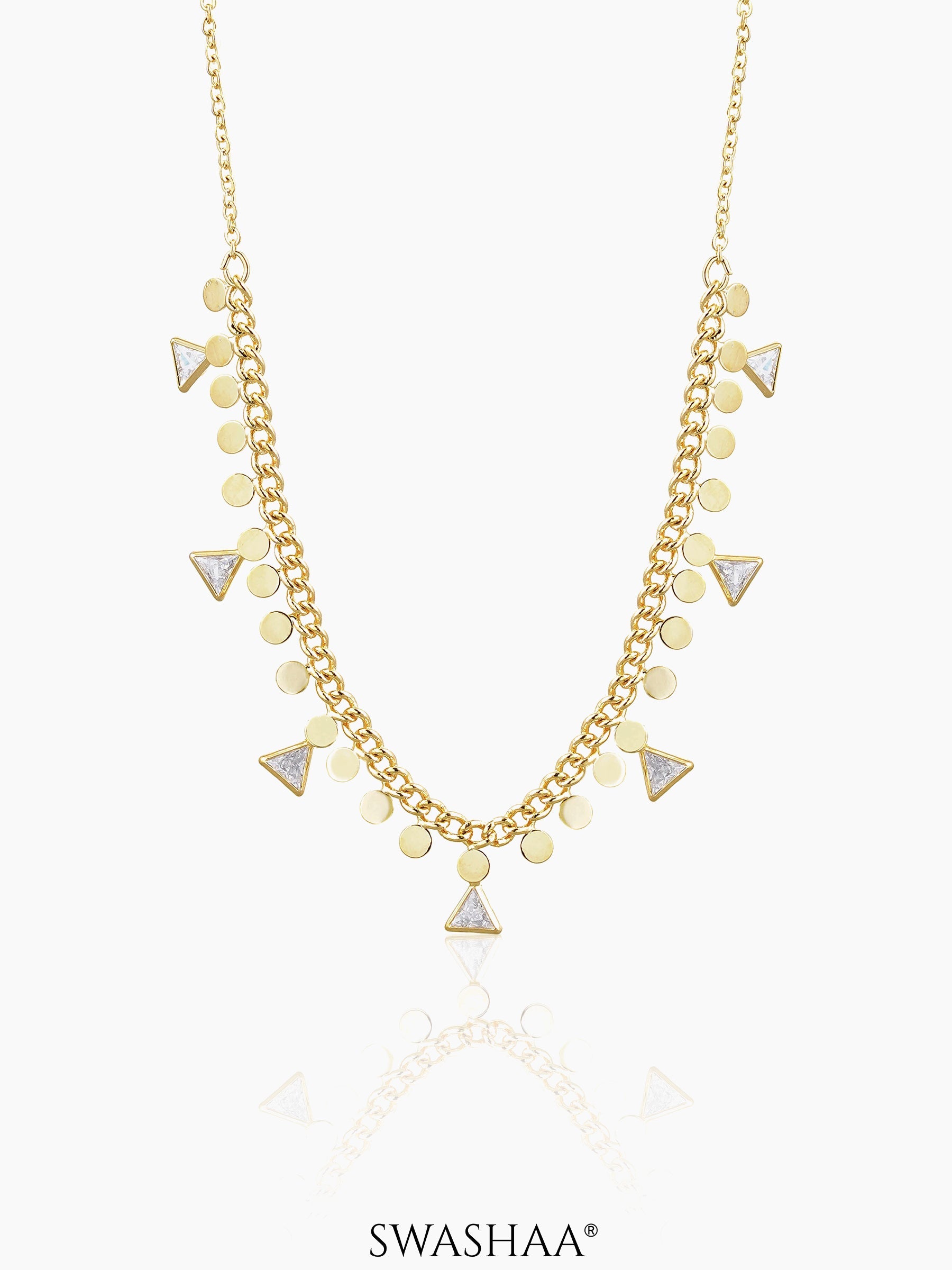 Ella Triangle Crystal Charms 18K Gold Plated Choker Necklace