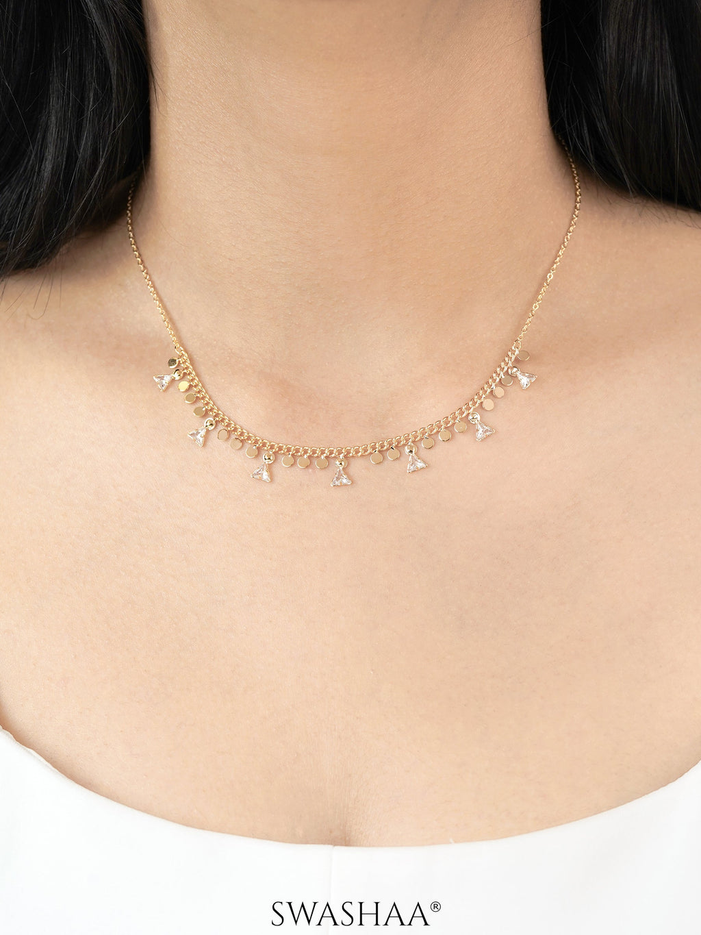 Ella Triangle Crystal Charms 18K Gold Plated Choker Necklace