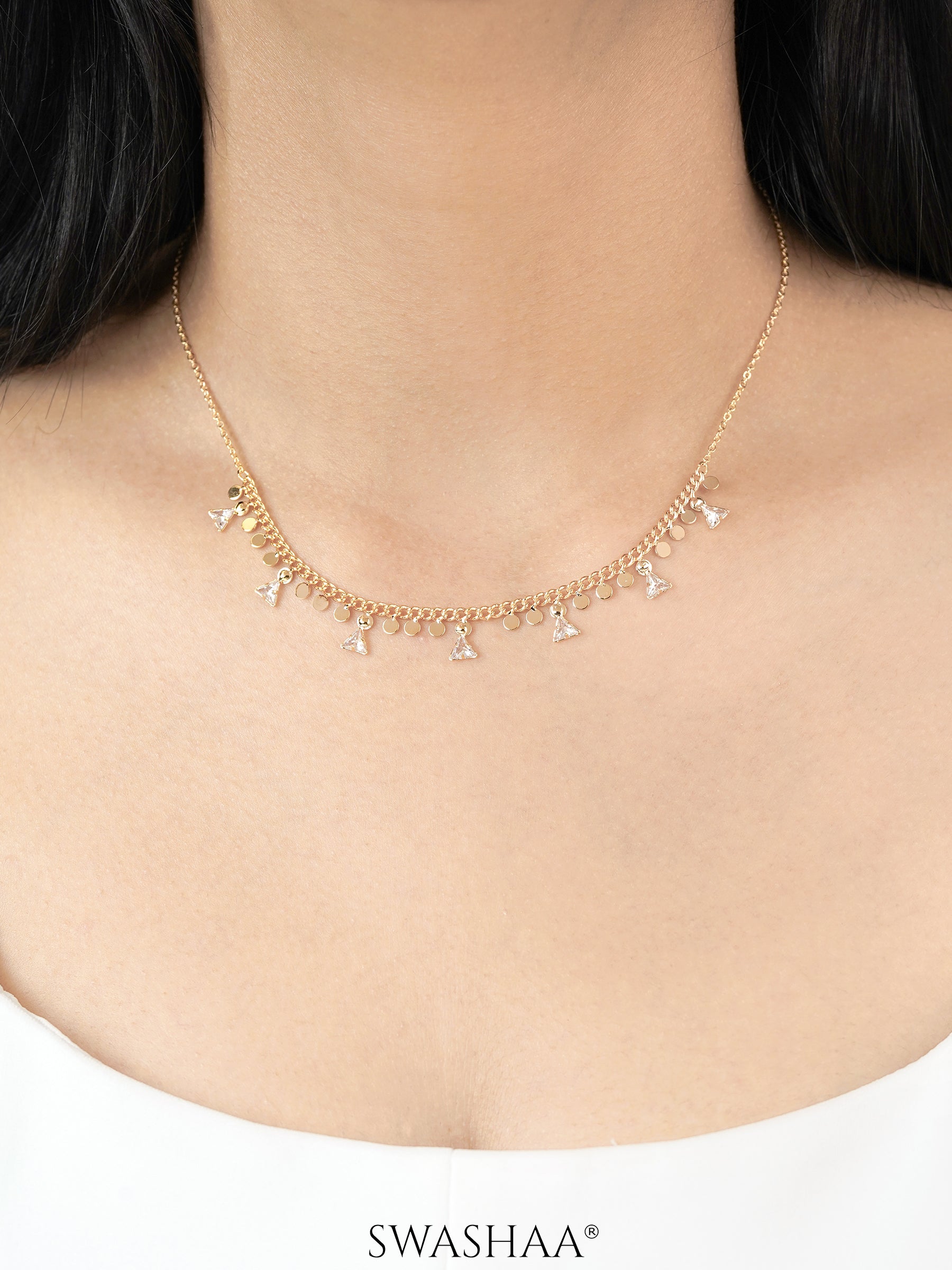 Ella Triangle Crystal Charms 18K Gold Plated Choker Necklace