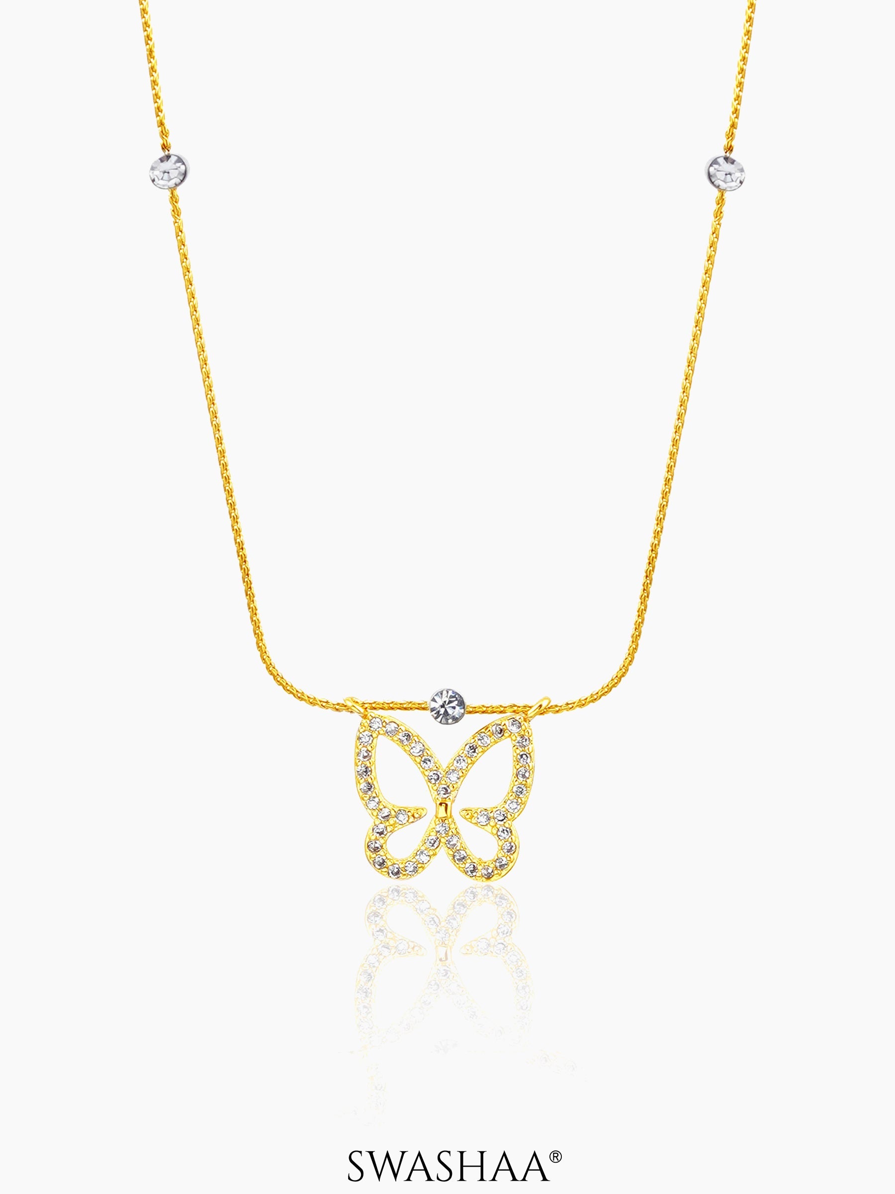 Evania Butterfly Charm 18K Gold Plated Chain Pendant Necklace 