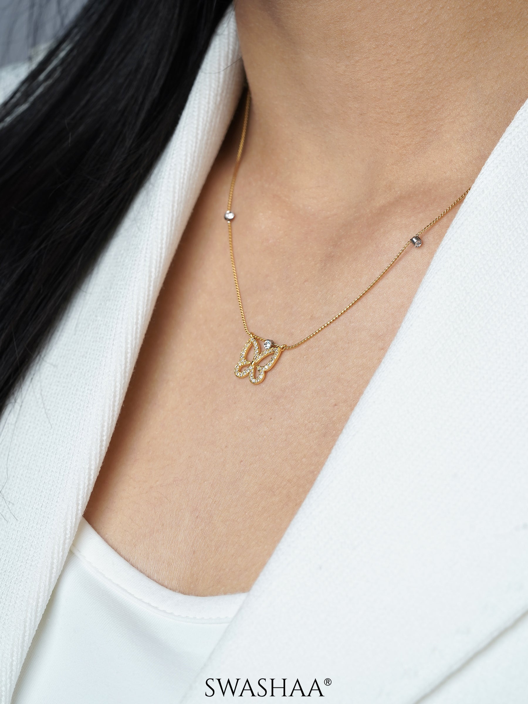 Evania Butterfly Charm 18K Gold Plated Chain Pendant Necklace 