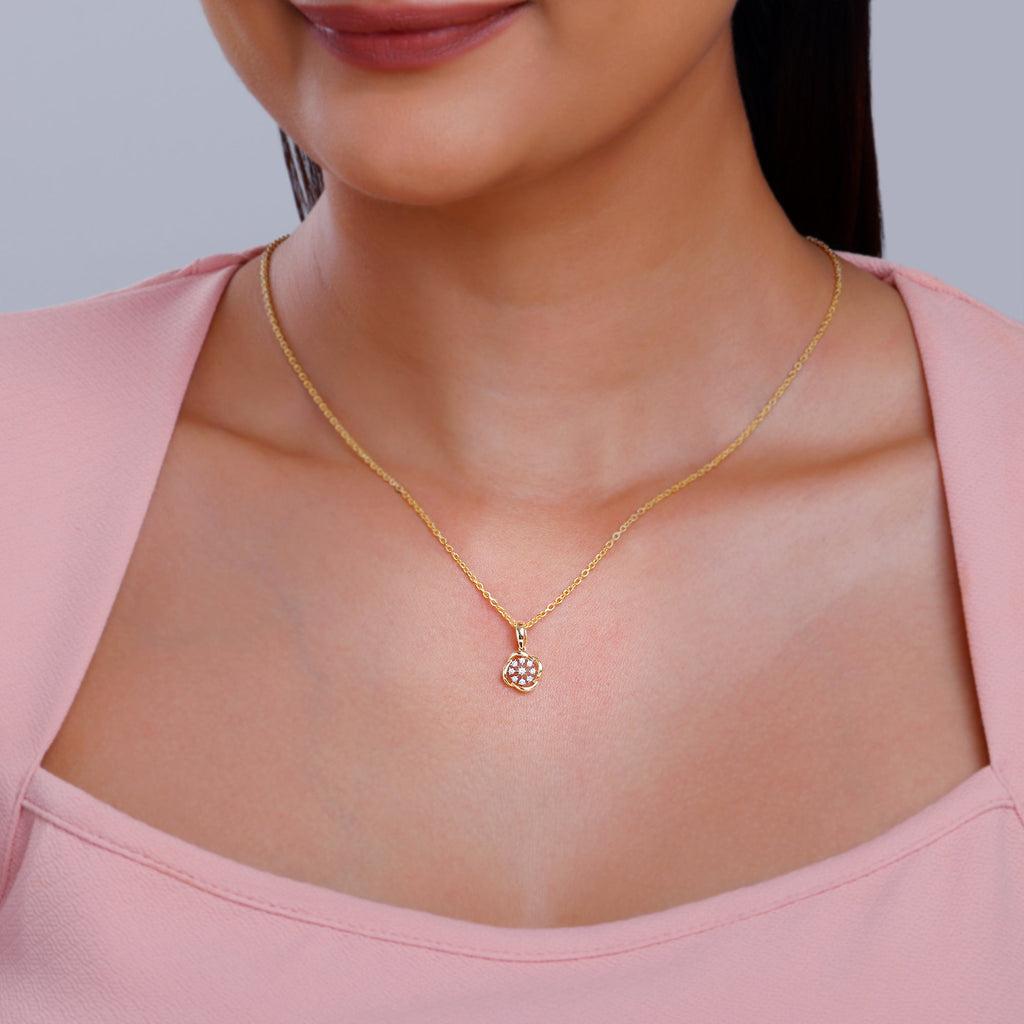 Gold Blume Wheel Lab Grown Diamond Pendant