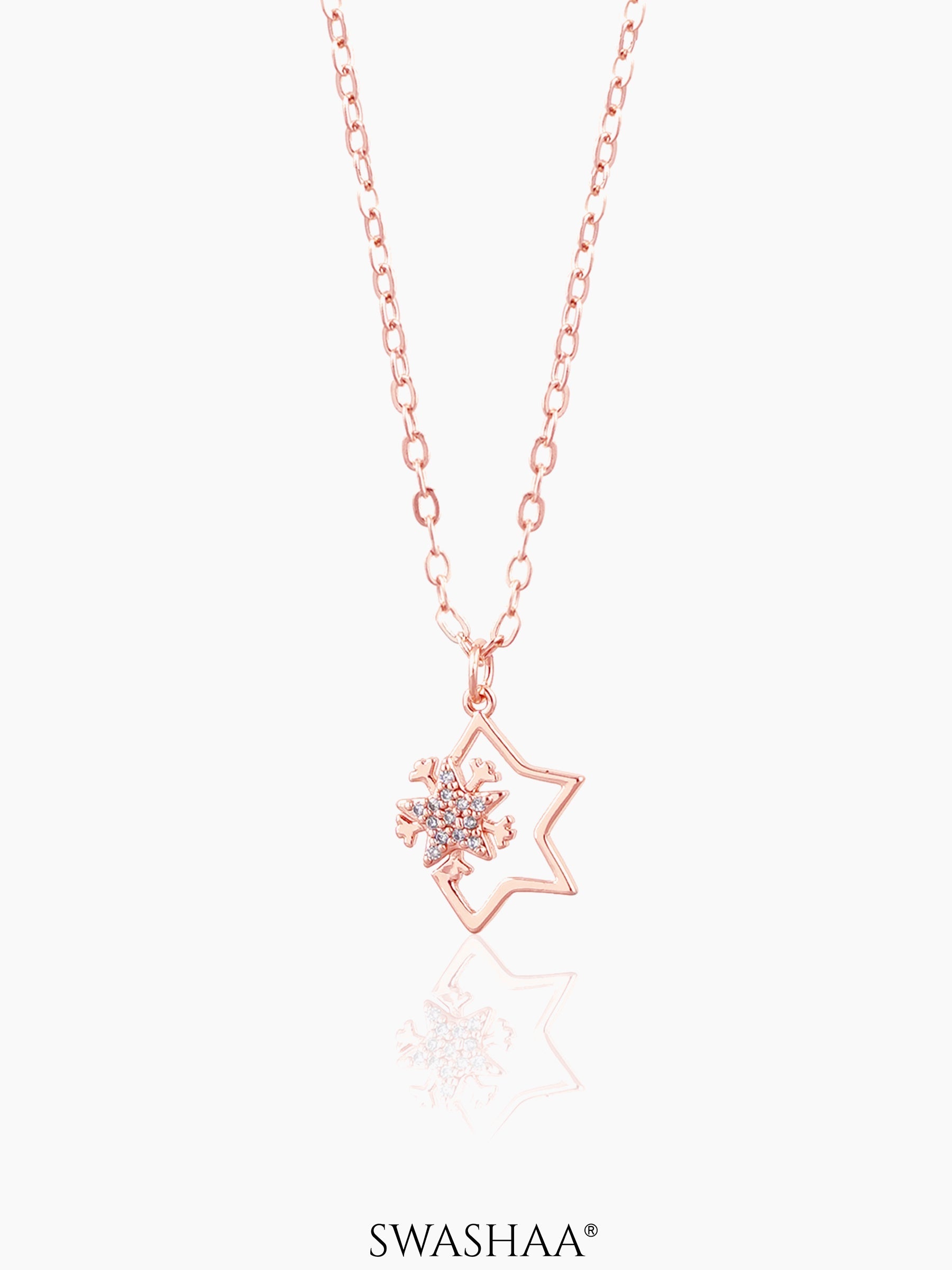 Halley Frozen Flower Star Charm Rosegold Plated Chain Pendant Necklace 