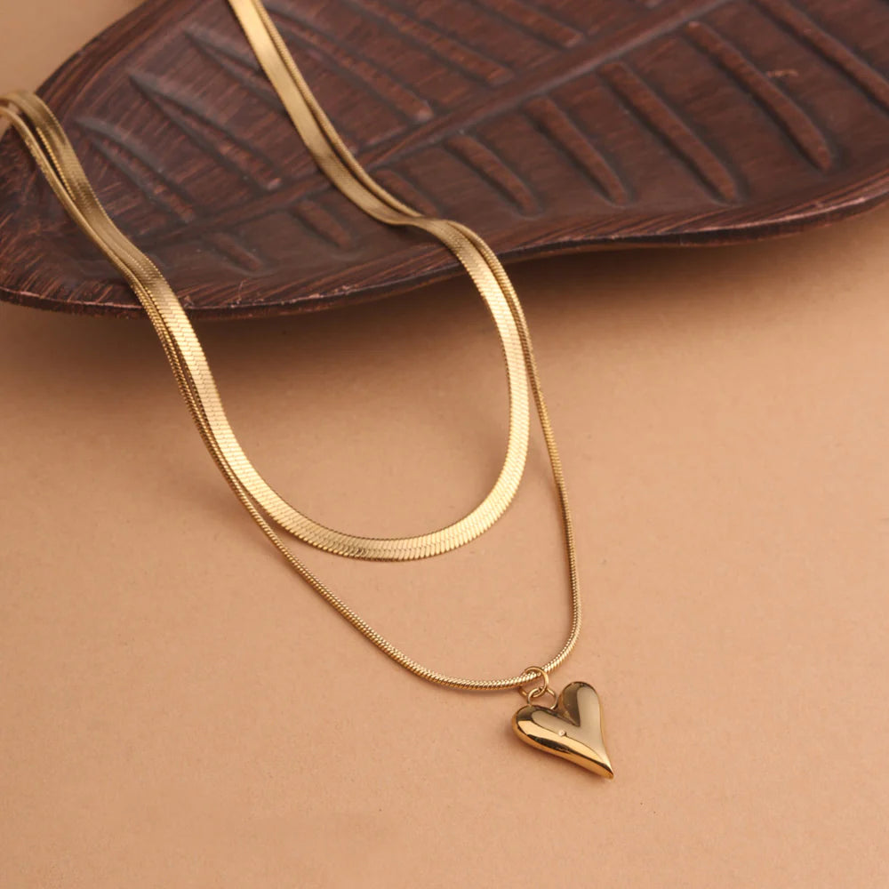 Dual-Strand Heart Drop Pendant Necklace