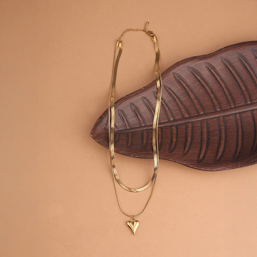 Dual-Strand Heart Drop Pendant Necklace