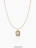 Jade Pearl Pendant With a Smooth White Oval Stone 18K Gold Plated Chain Pendant