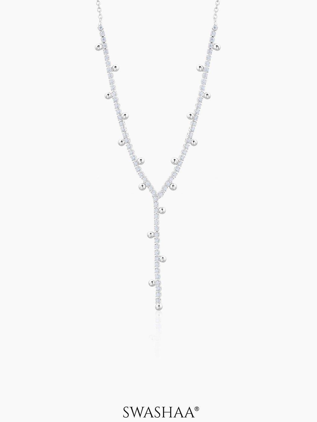 Jane Silver Beads Charms Diamonds Studded Y-shaped Chain Pendant  Necklace