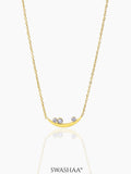 Jules Diamond Stones Charm Crescent 18K Gold Plated Chain Pendant Necklace
