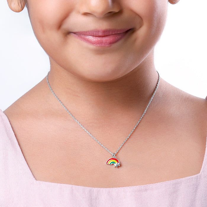 Silver Rainbow Hug Kids Pendant With Link Chain