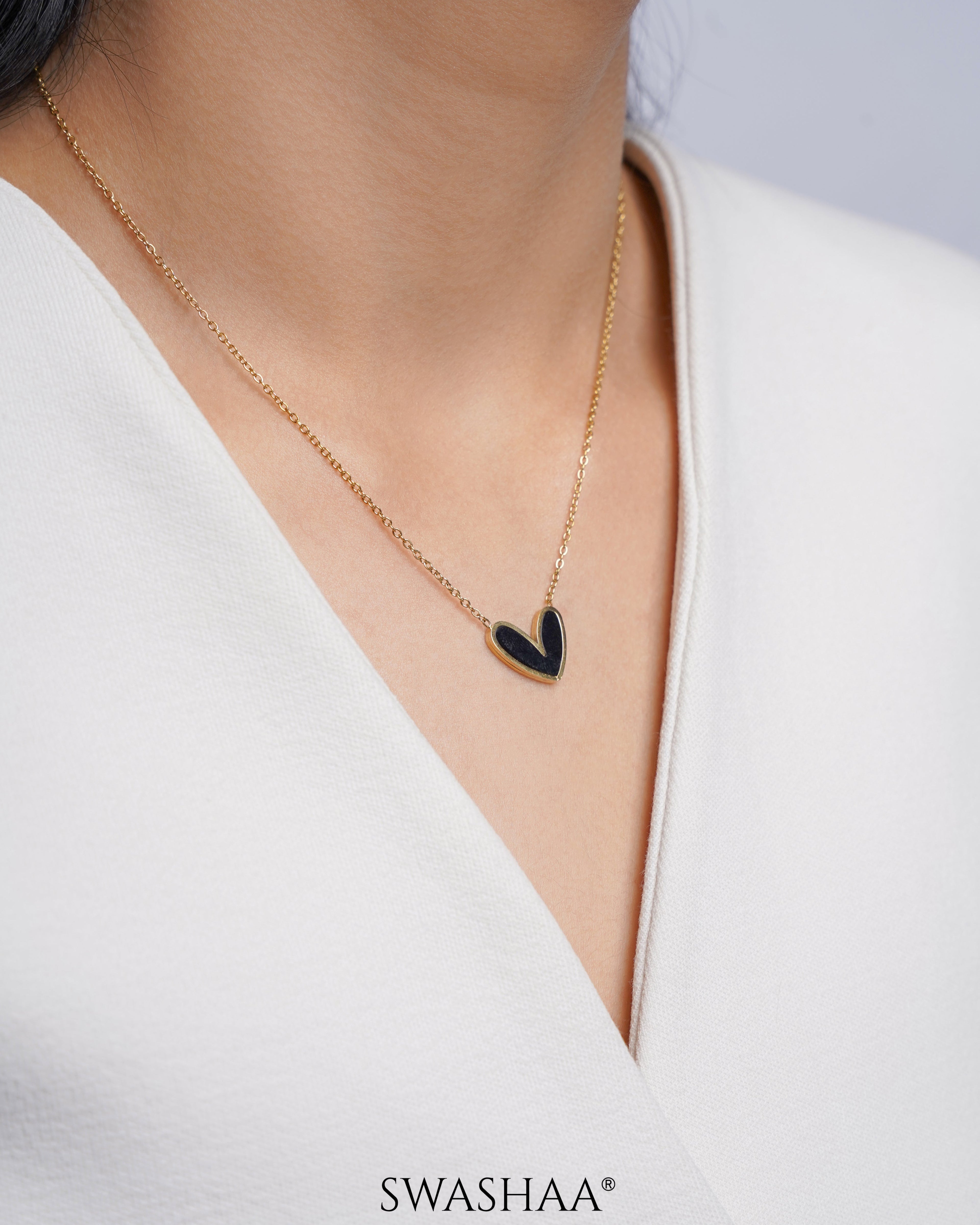 Liana Black Heart Charm 18K Gold Plated  Necklace 