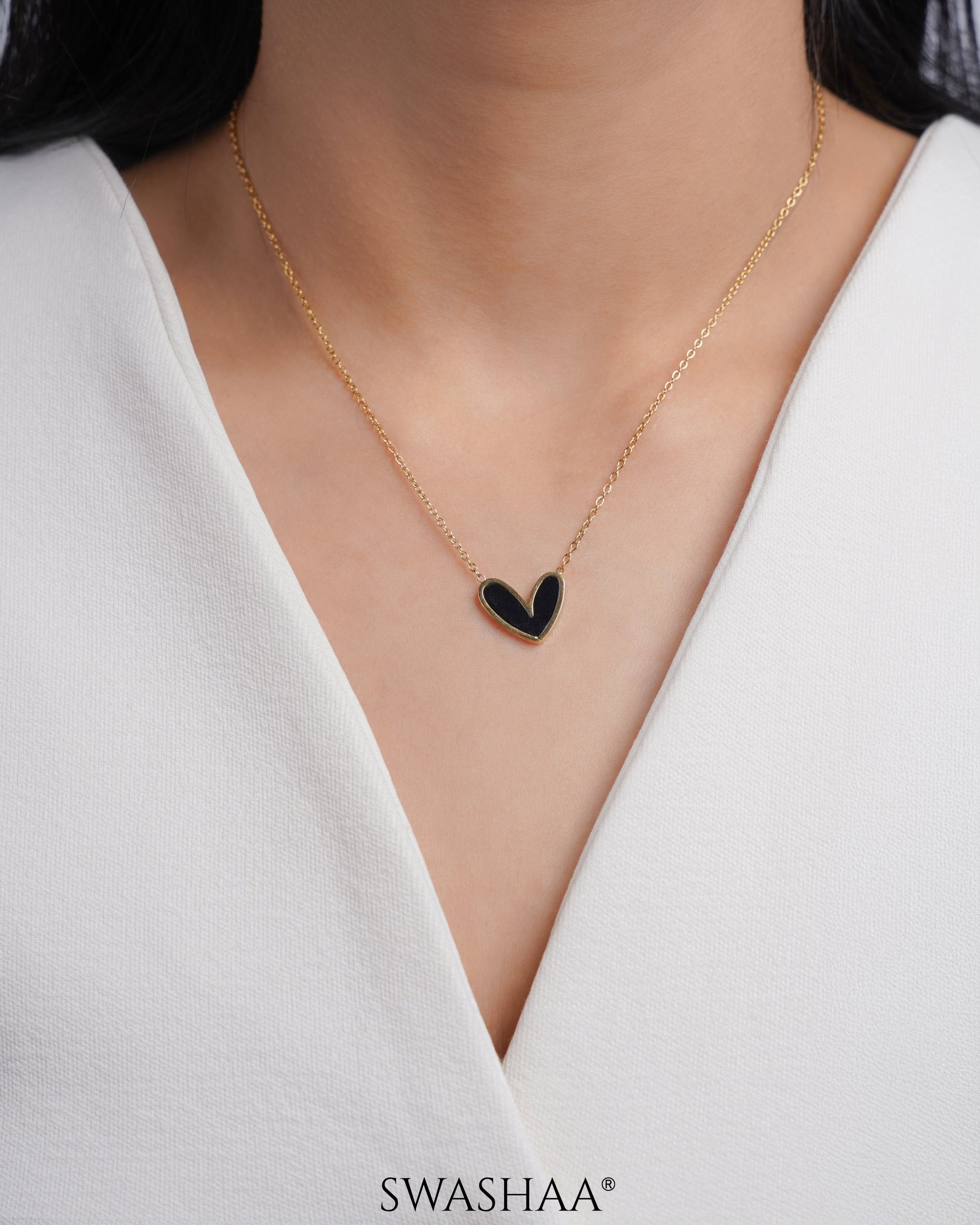 Liana Black Heart Charm 18K Gold Plated  Necklace 