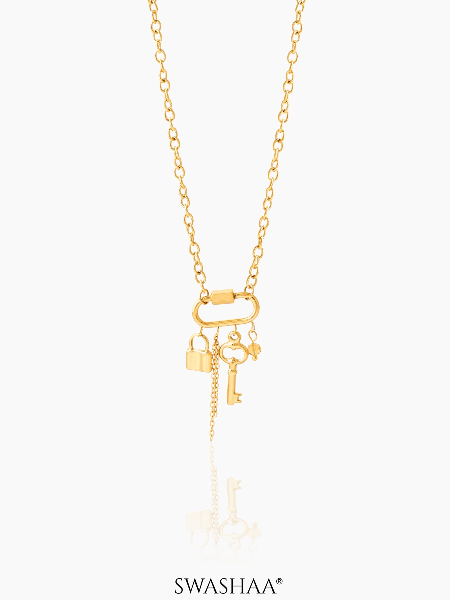 Loki Key-Lock Charm 18K Gold Plated Chain Pendant Necklace 