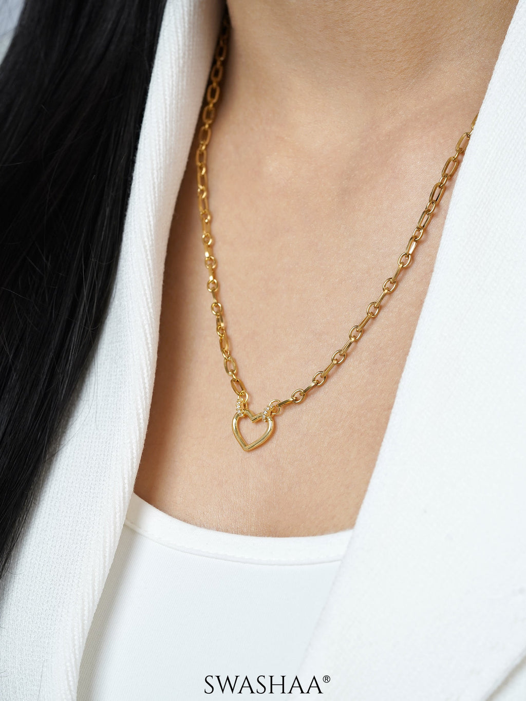 Luba Link Heart Charm 18K Gold Plated Necklace