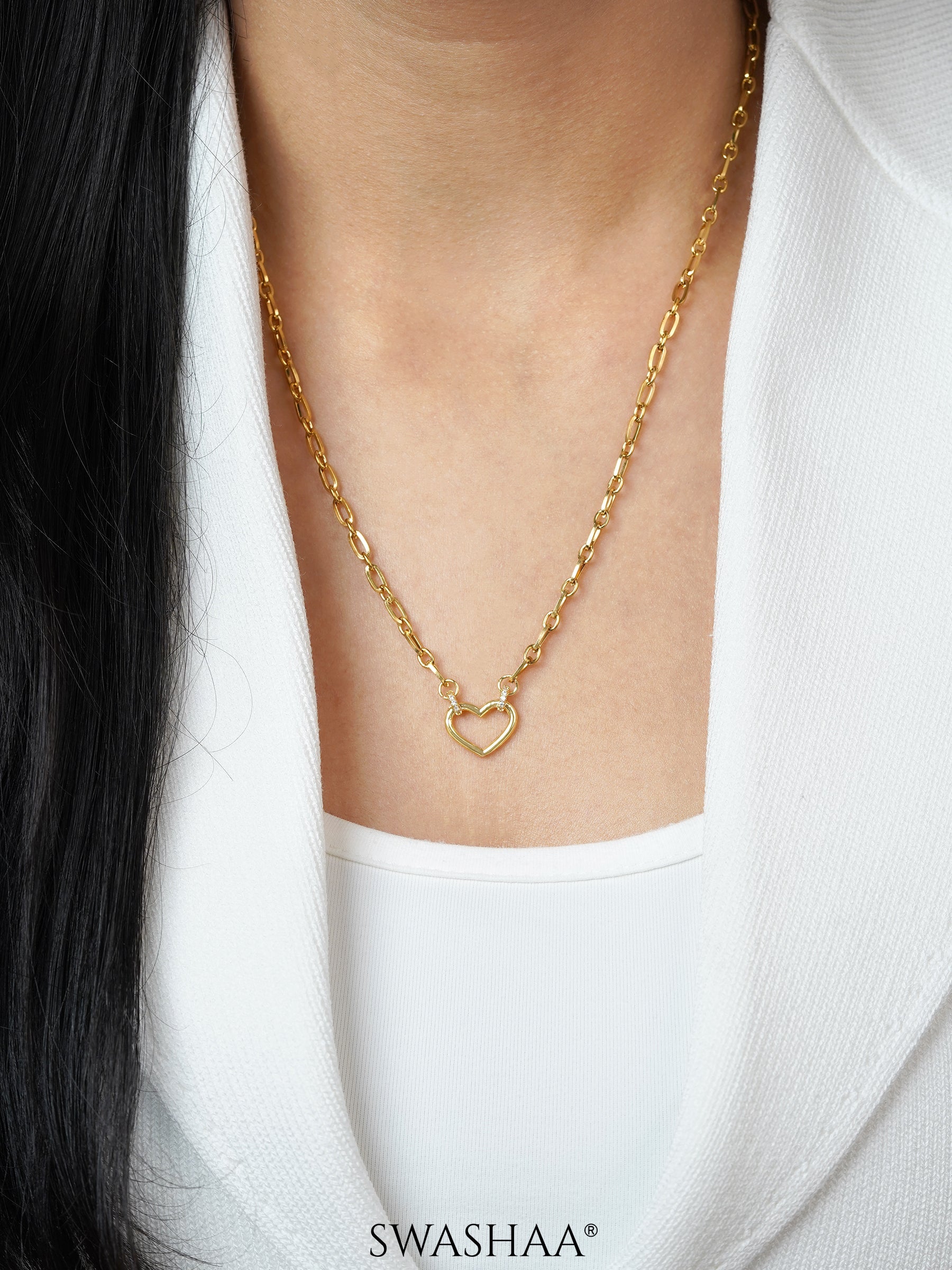 Luba Link Heart Charm 18K Gold Plated Necklace