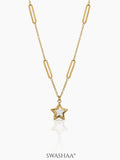 Lucy Celeste Star-Shaped Pendant With A Smooth White Inlay 18K Gold Plated Chain Penant