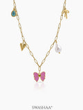 Maribel Bow Pearl Charms Necklace - Swashaa