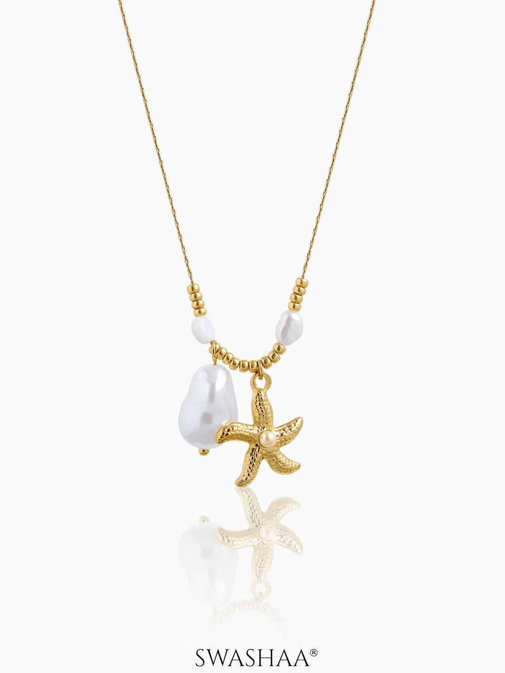 Marina Starfish & Pearl Charm Beads 18K Gold Plated Chain Pendant Necklace