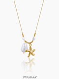 Marina Starfish & Pearl Charm Beads 18K Gold Plated Chain Pendant Necklace