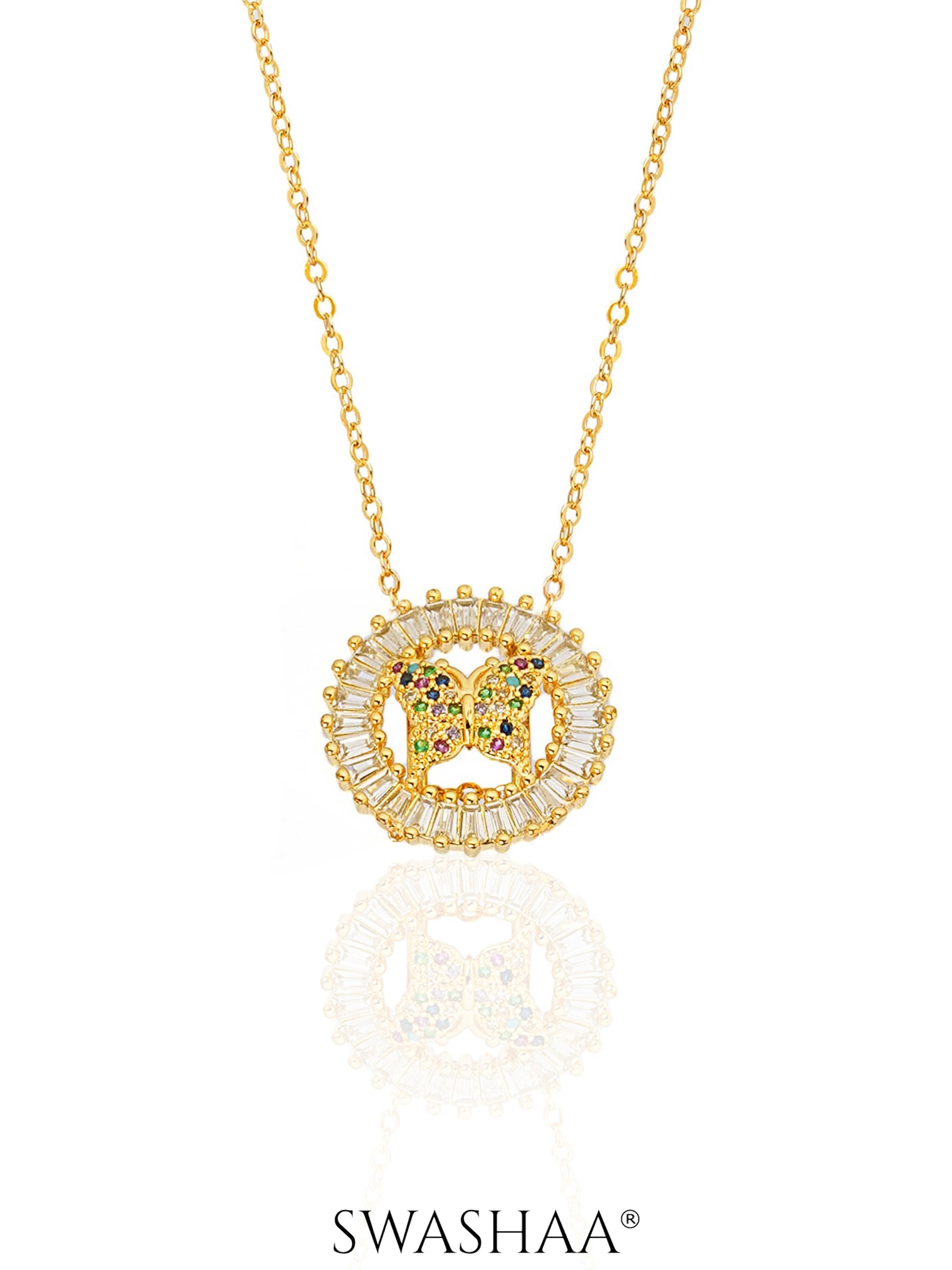 Marquise Butterfly Charm 18K Gold Plated Chain Pendant Necklace