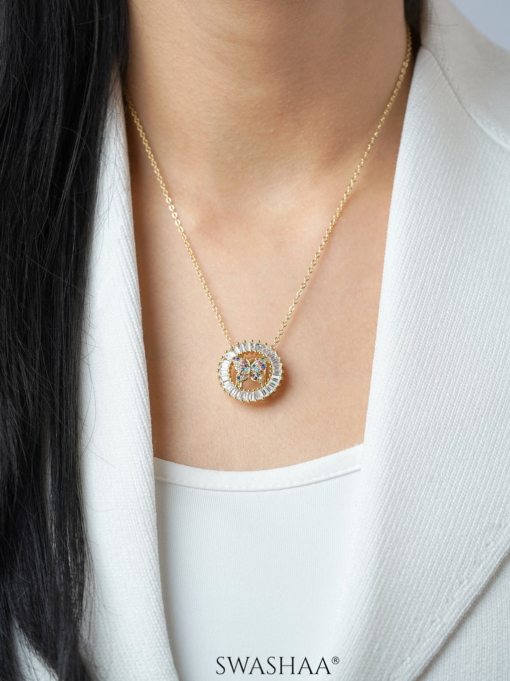 Marquise Butterfly Charm 18K Gold Plated Chain Pendant Necklace