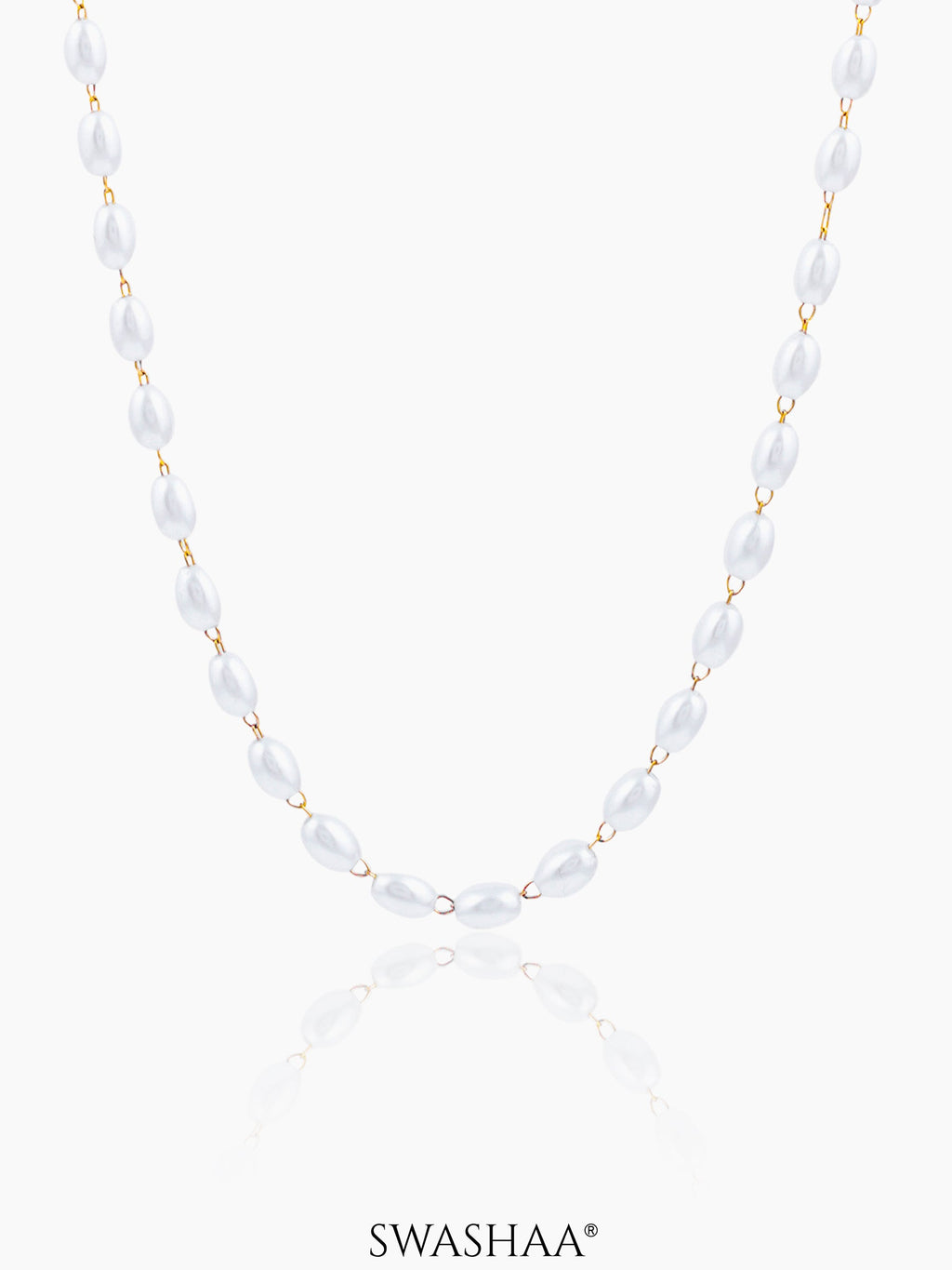 Meesha White Oval Pearl 18K Gold Plated Necklace
