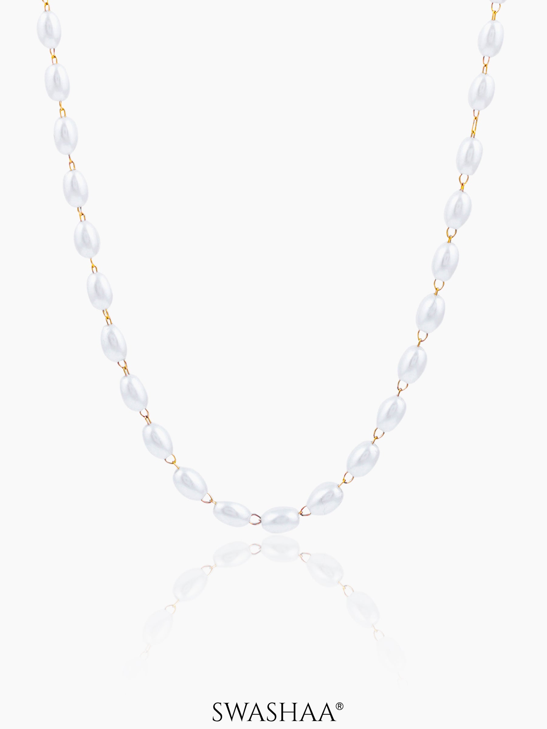 Meesha White Oval Pearl 18K Gold Plated Necklace