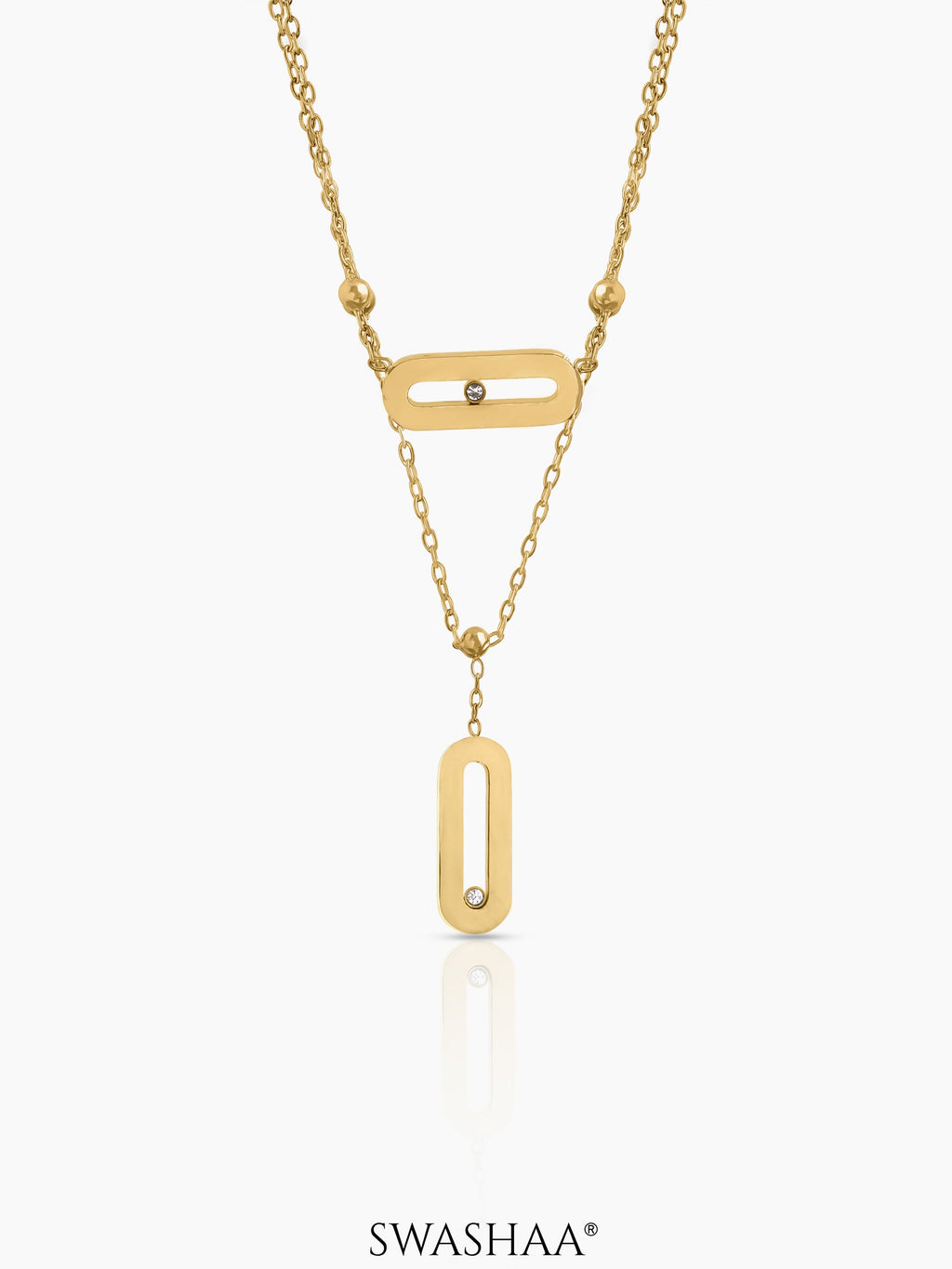 Meluri Layered Sleek Open Oval Diamond Charms 18K Gold Plated Necklace