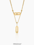Meluri Layered Sleek Open Oval Diamond Charms 18K Gold Plated Necklace