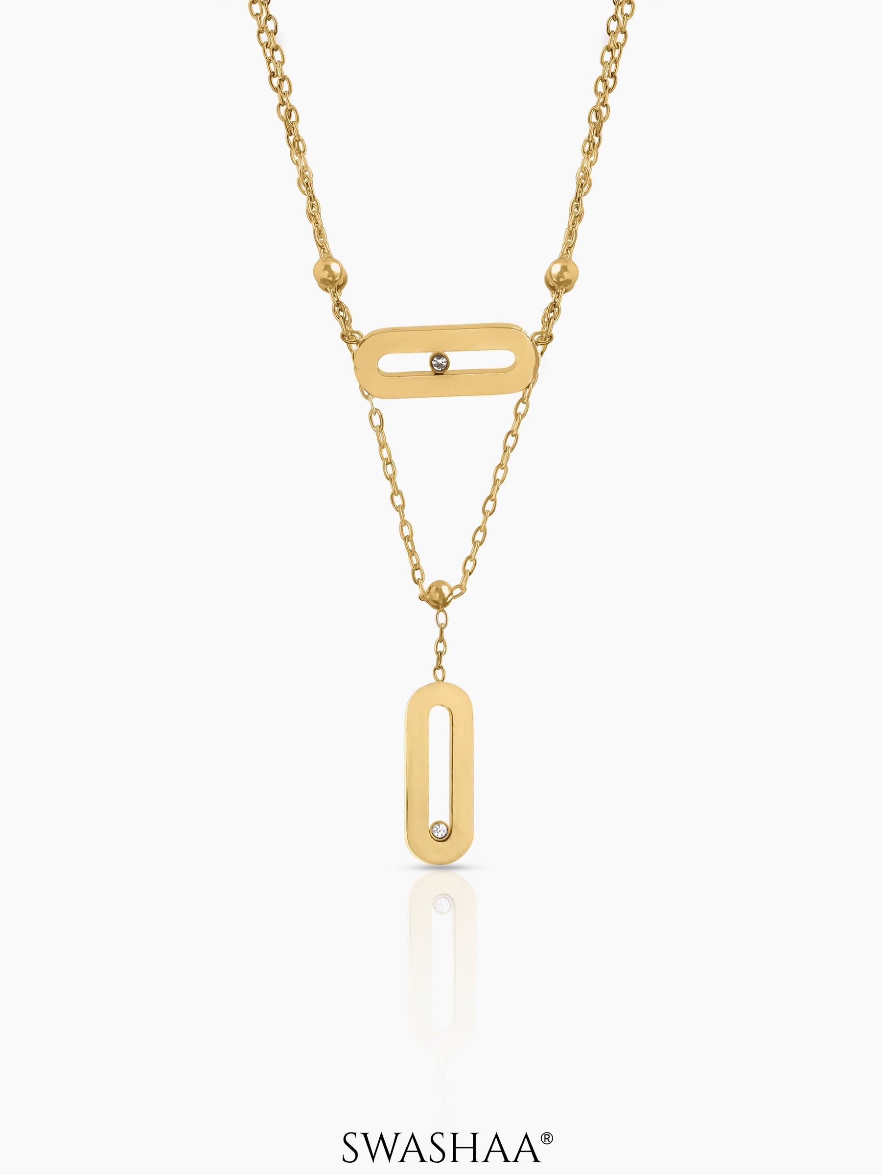 Meluri Layered Sleek Open Oval Diamond Charms 18K Gold Plated Necklace