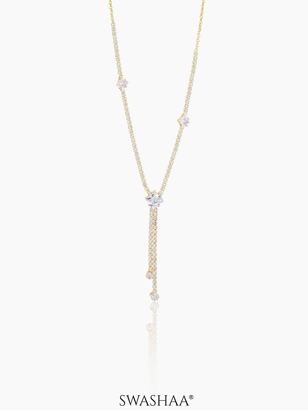 Mila Square Crystal Drop Y-shaped 18K Gold Plated Chain Pendant Necklace