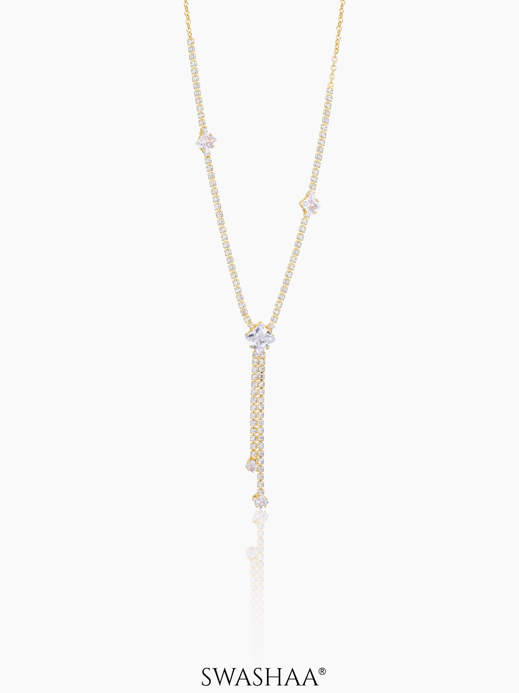 Mila Square Crystal Drop Y-shaped 18K Gold Plated Chain Pendant Necklace