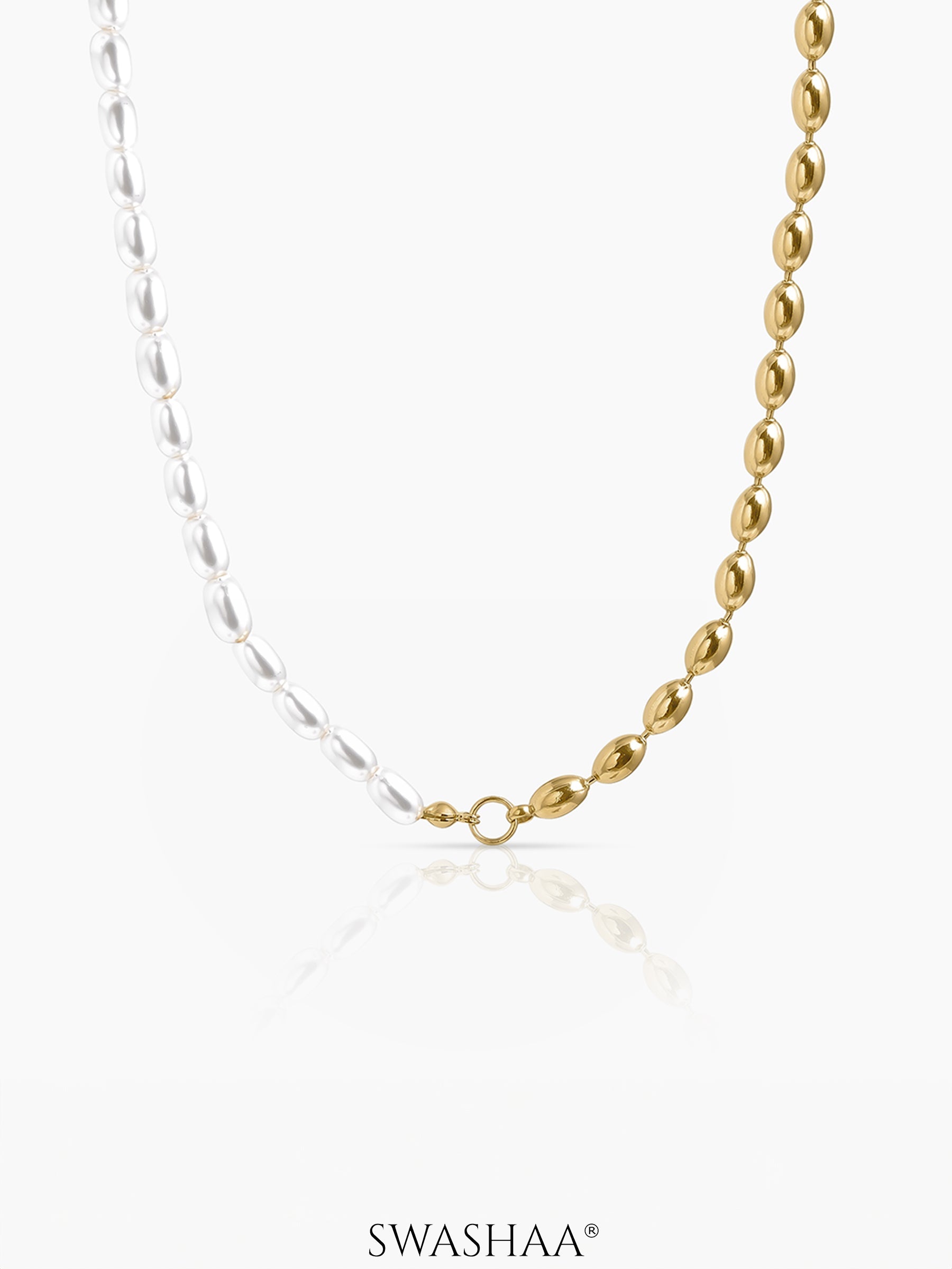 Milena White Pearl 18K Gold Plated Beaded Women's Chain Necklace