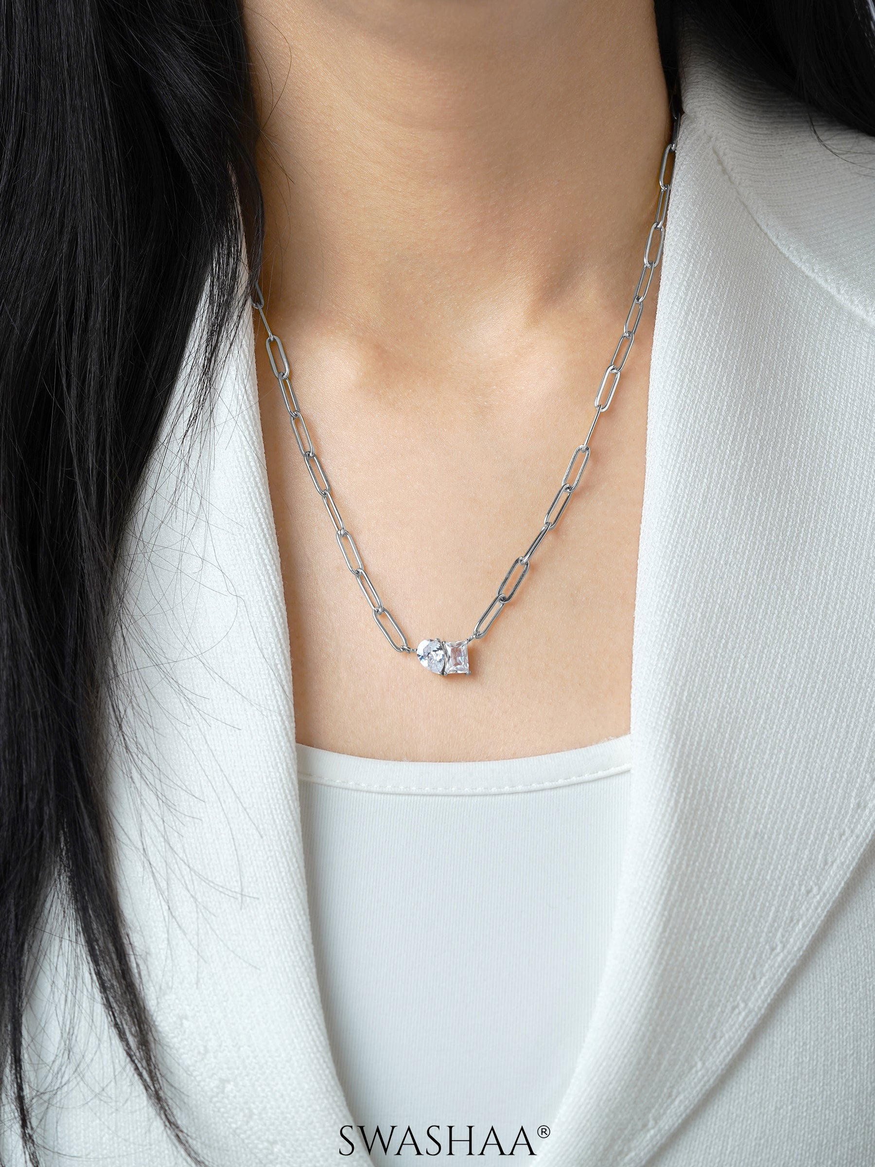 Naila Solitaire Silver Necklace