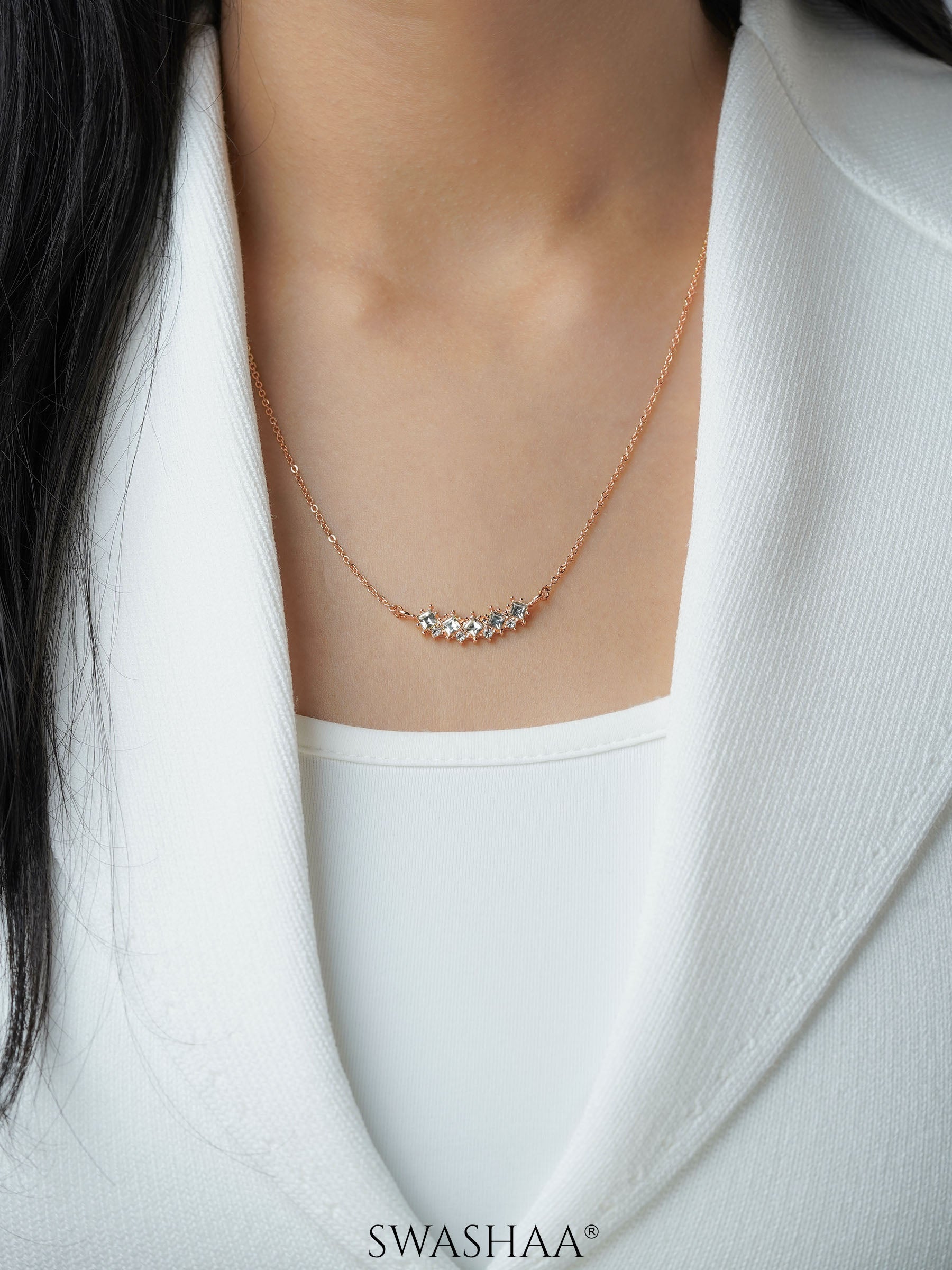 Nihaya Square-Cut Charm Rosegold Necklace
