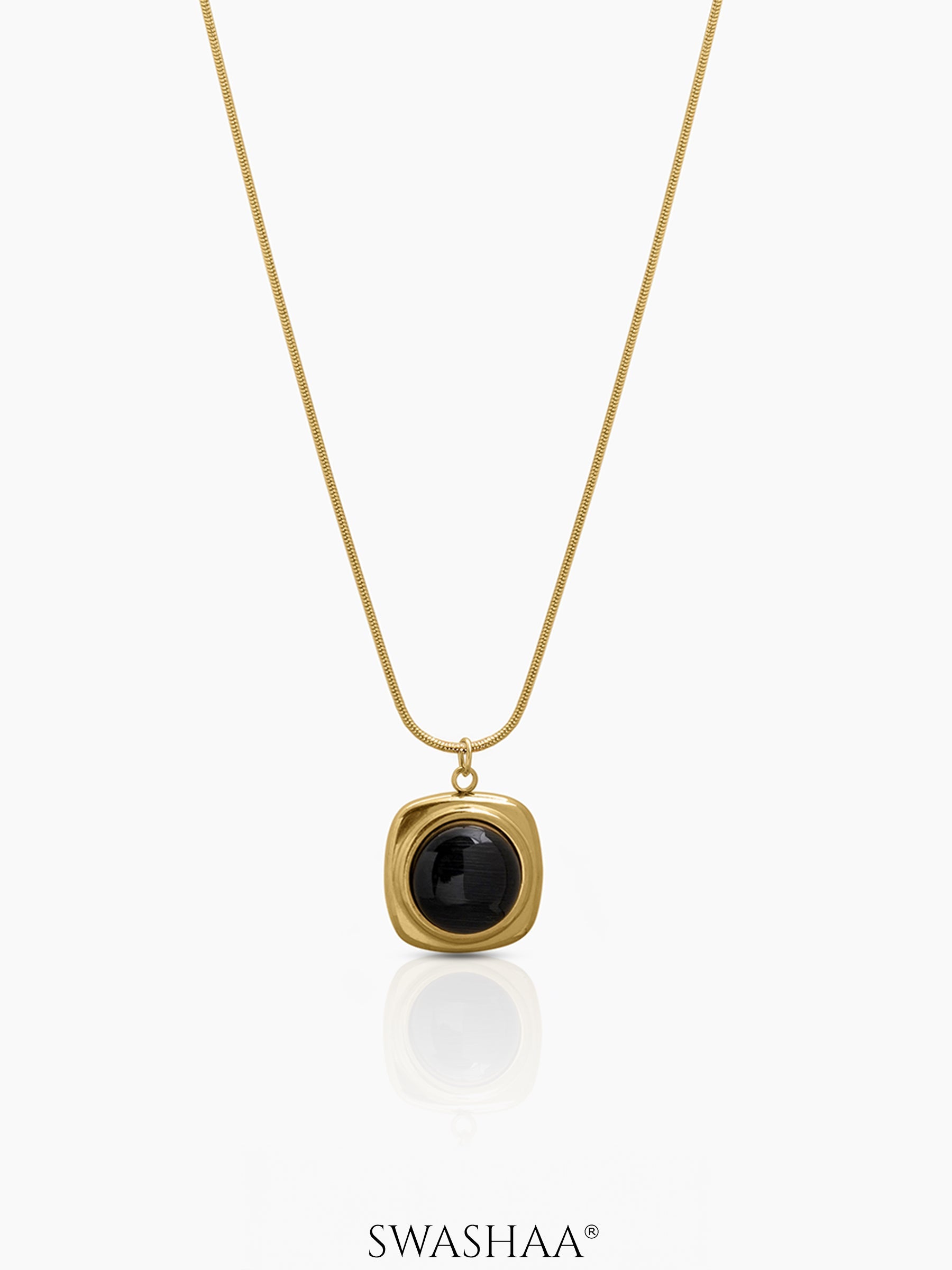 Noir Black Halo Textured Pendant Black Stone Center On a Sleek Chain Pendant
 Women's Necklace"