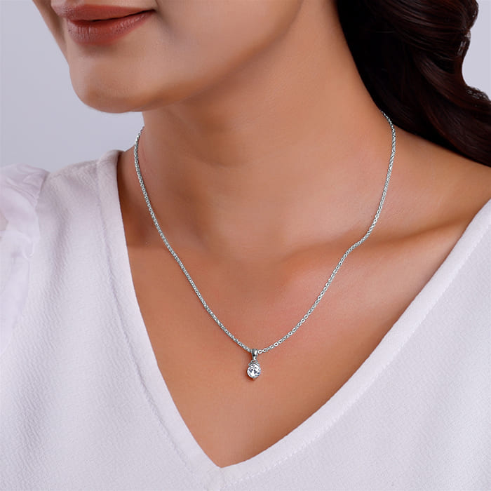 Silver Mini Solitaire Pendant with Link Chain
