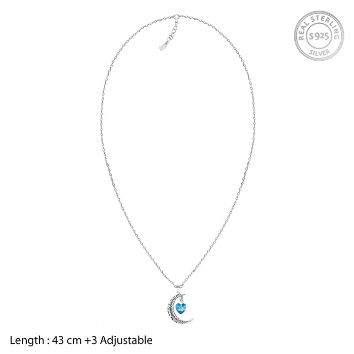 Oxidised Silver Moon Heart Pendant with Link Chain