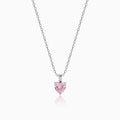 Silver Pink Heart Pendant with Link Chain