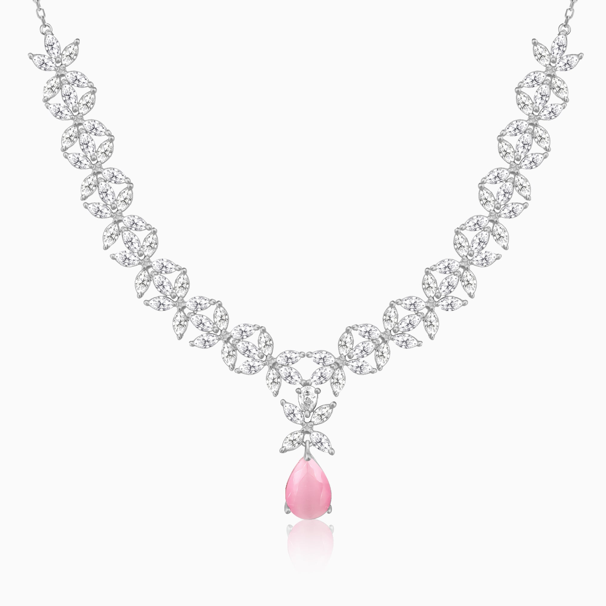 Silver Zircon Studded Magical Drop Necklace