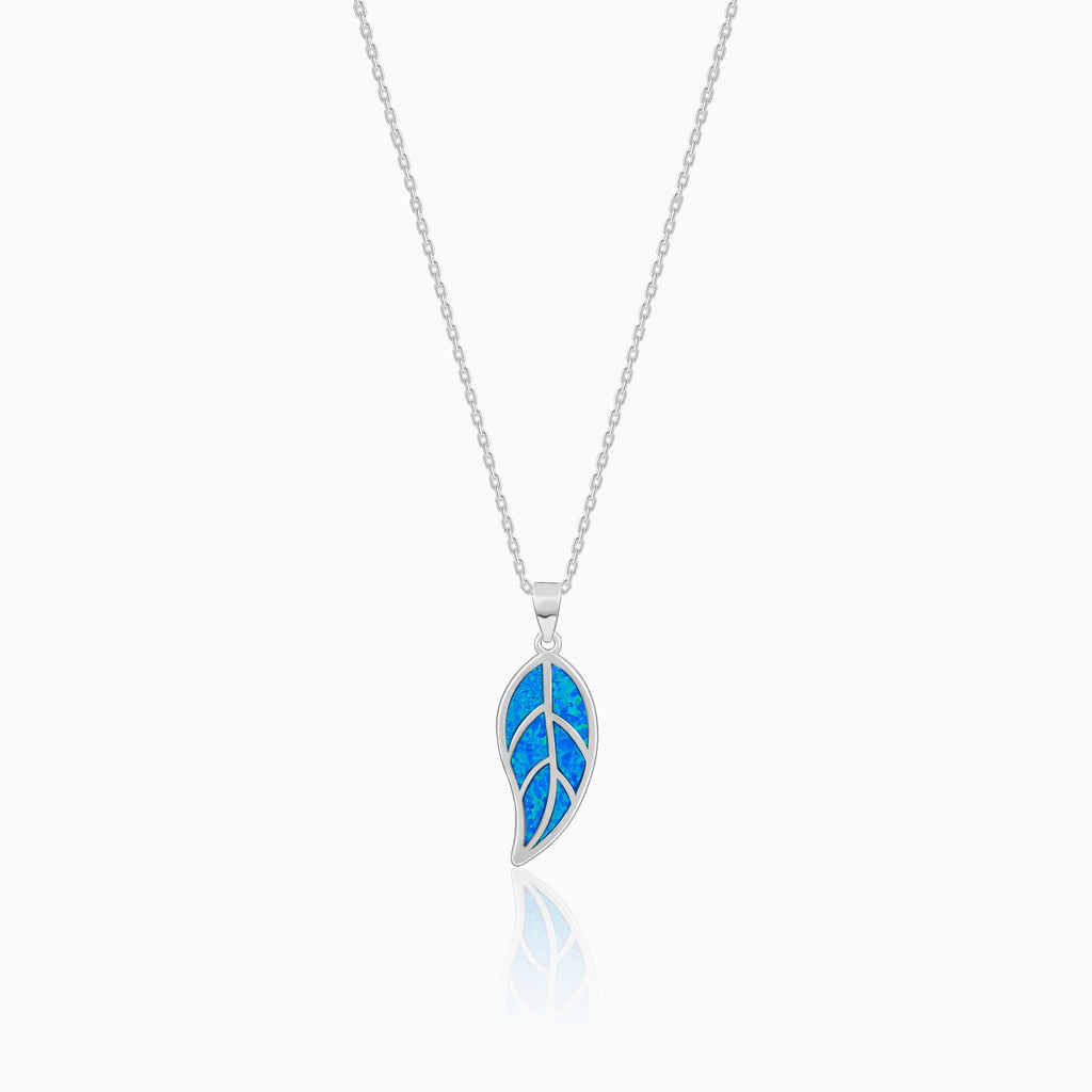 Silver Mystic Blue Leaf Pendant with Link Chain