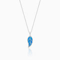 Silver Mystic Blue Leaf Pendant with Link Chain