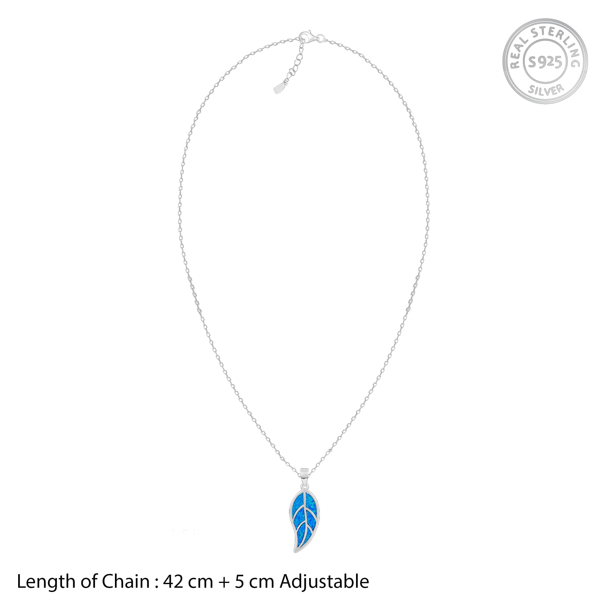 Silver Mystic Blue Leaf Pendant with Link Chain