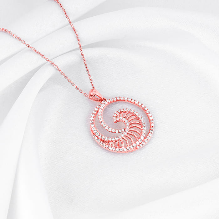 Rose Gold Whirpool Pendant With Link Chain