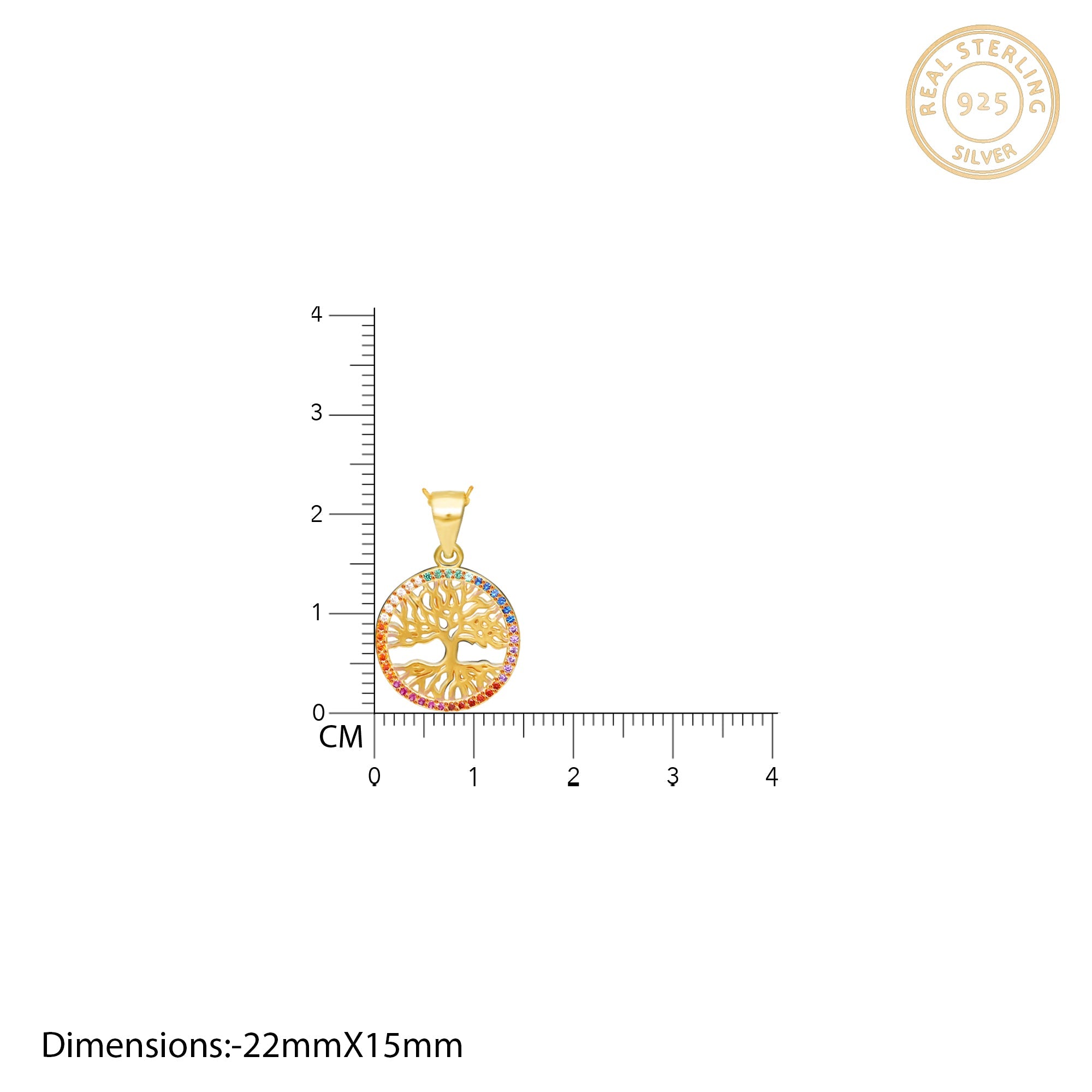 Golden Rainbow Tree of Life Pendant with Link Chain
